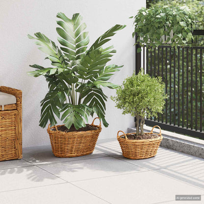 Planter Basket with Storage 2 pcs Brown Lacak Rattan