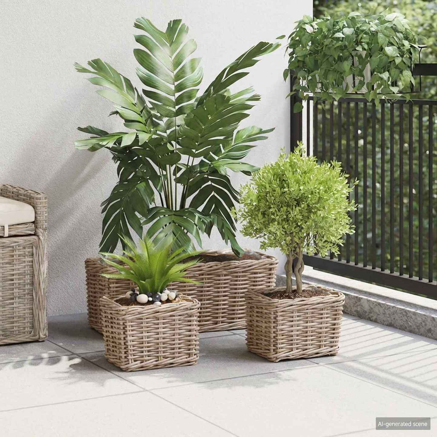 Planter Basket with Storage 3 pcs Grey