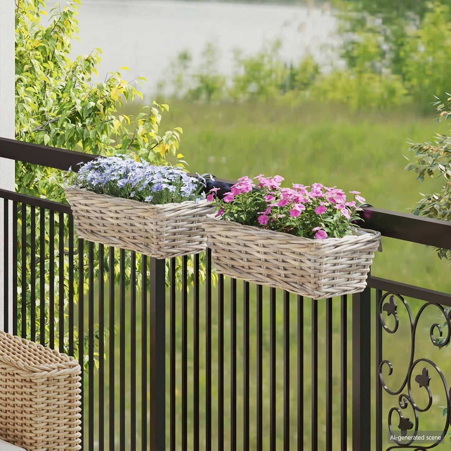 Hanging Planter Basket 2 pcs Grey 48 x 22 x 15 cm Lacak Rattan