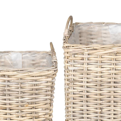 Planter Basket with Storage 2 pcs Grey Lacak Rattan