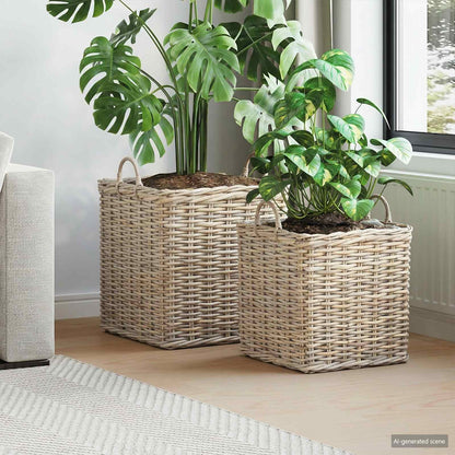 Planter Basket with Storage 2 pcs Grey Lacak Rattan