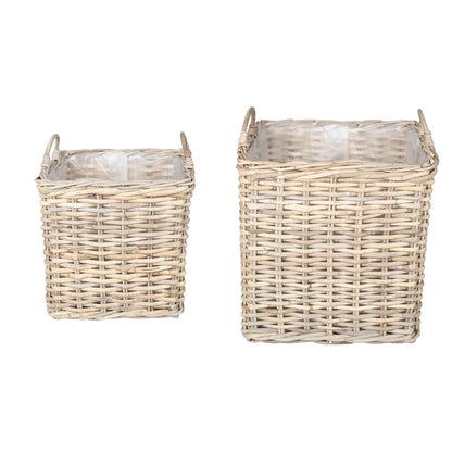 Planter Basket with Storage 2 pcs Grey Lacak Rattan