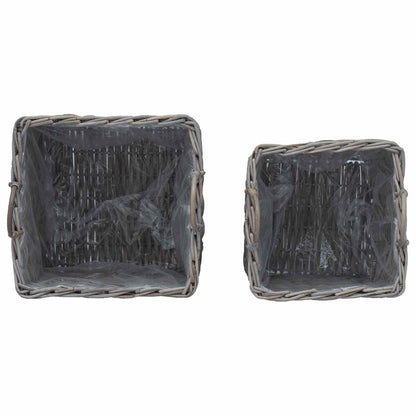 Planter Basket with Storage 2 pcs Grey Lacak Rattan