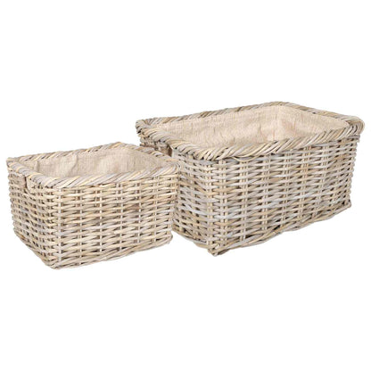 Firewood Basket 2 pcs Natural Grey Kubu Rattan