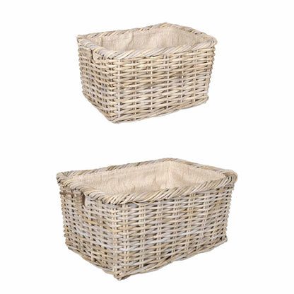 Firewood Basket 2 pcs Natural Grey Kubu Rattan