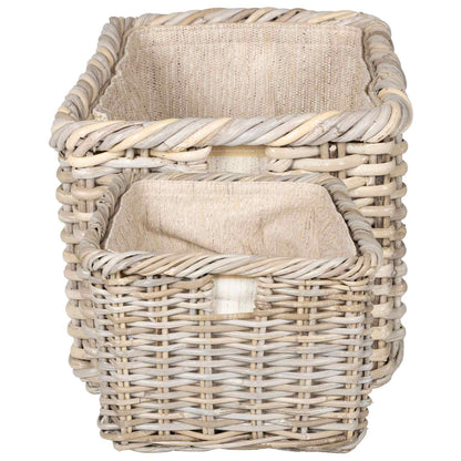 Firewood Basket 2 pcs Natural Grey Kubu Rattan