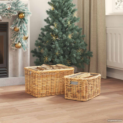 Firewood Basket 2 pcs Natural Brown Kubu Rattan