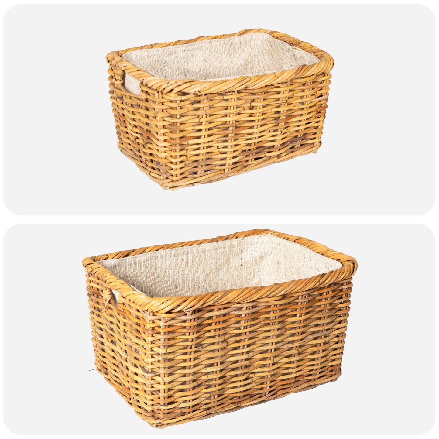 Firewood Basket 2 pcs Natural Brown Kubu Rattan