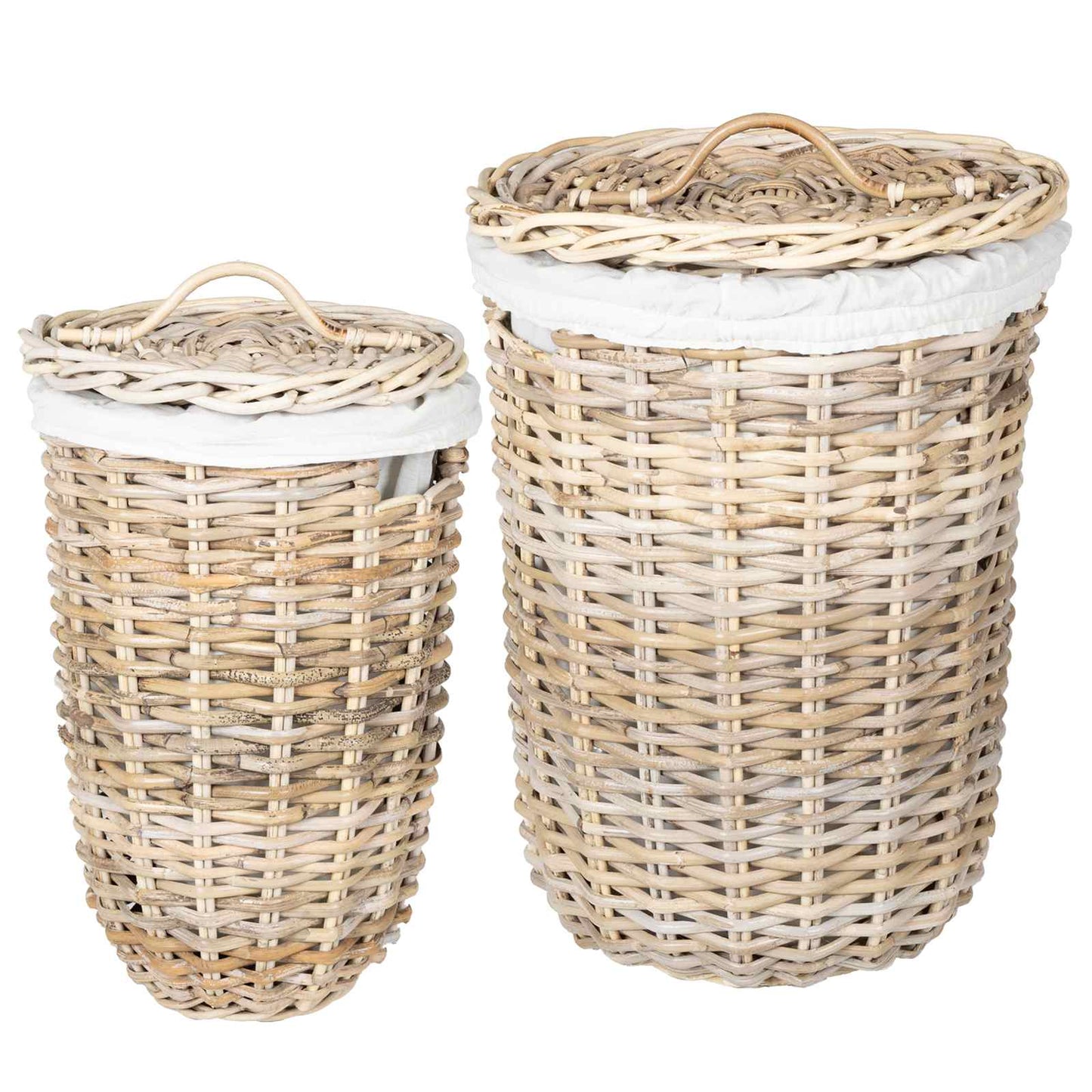 Laundry Basket with Lid 2 pcs Natural Grey Kubu Rattan