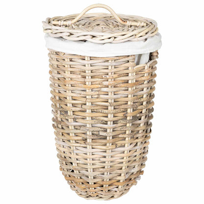 Laundry Basket with Lid 2 pcs Natural Grey Kubu Rattan