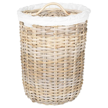 Laundry Basket with Lid 2 pcs Natural Grey Kubu Rattan