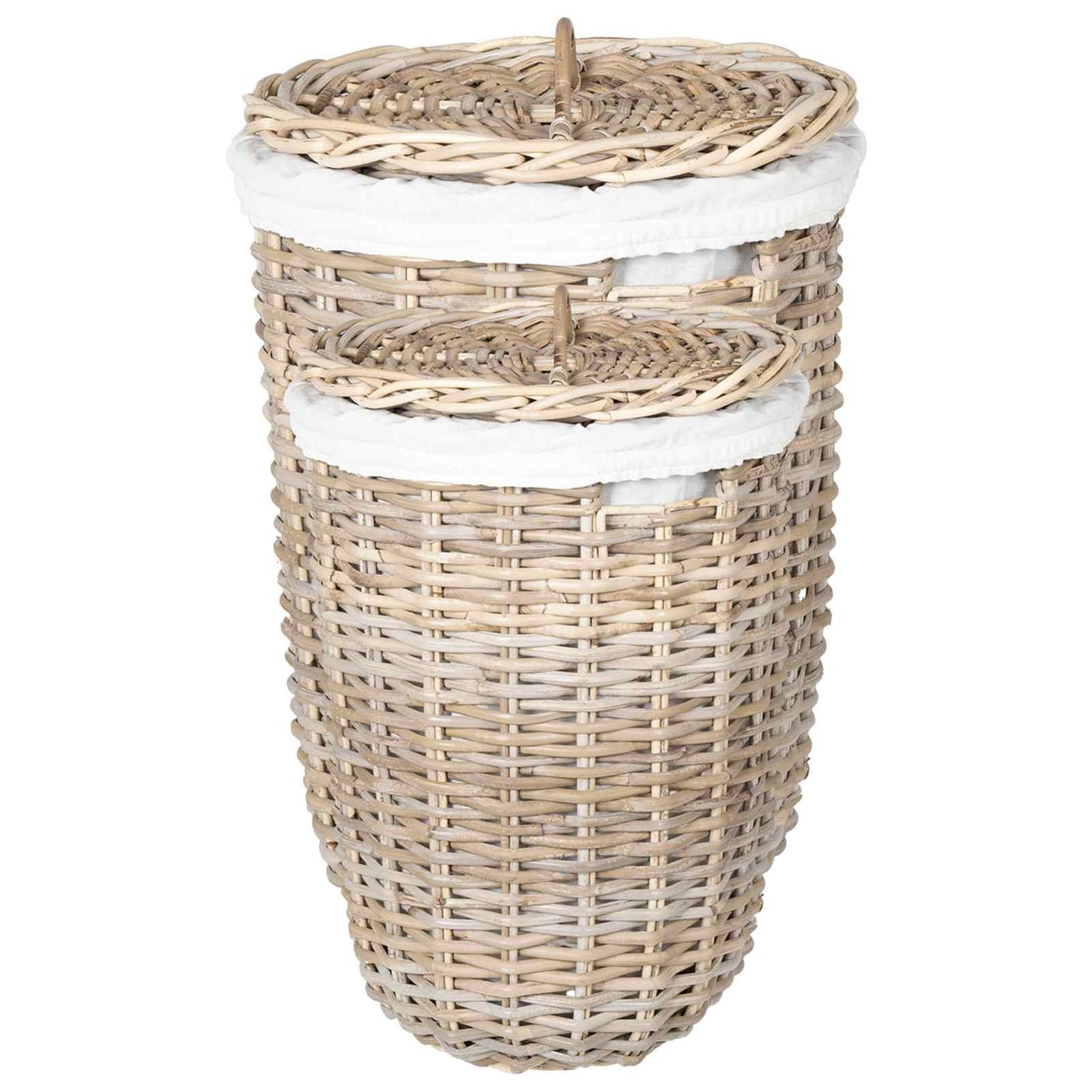 Laundry Basket with Lid 2 pcs Natural Grey Kubu Rattan