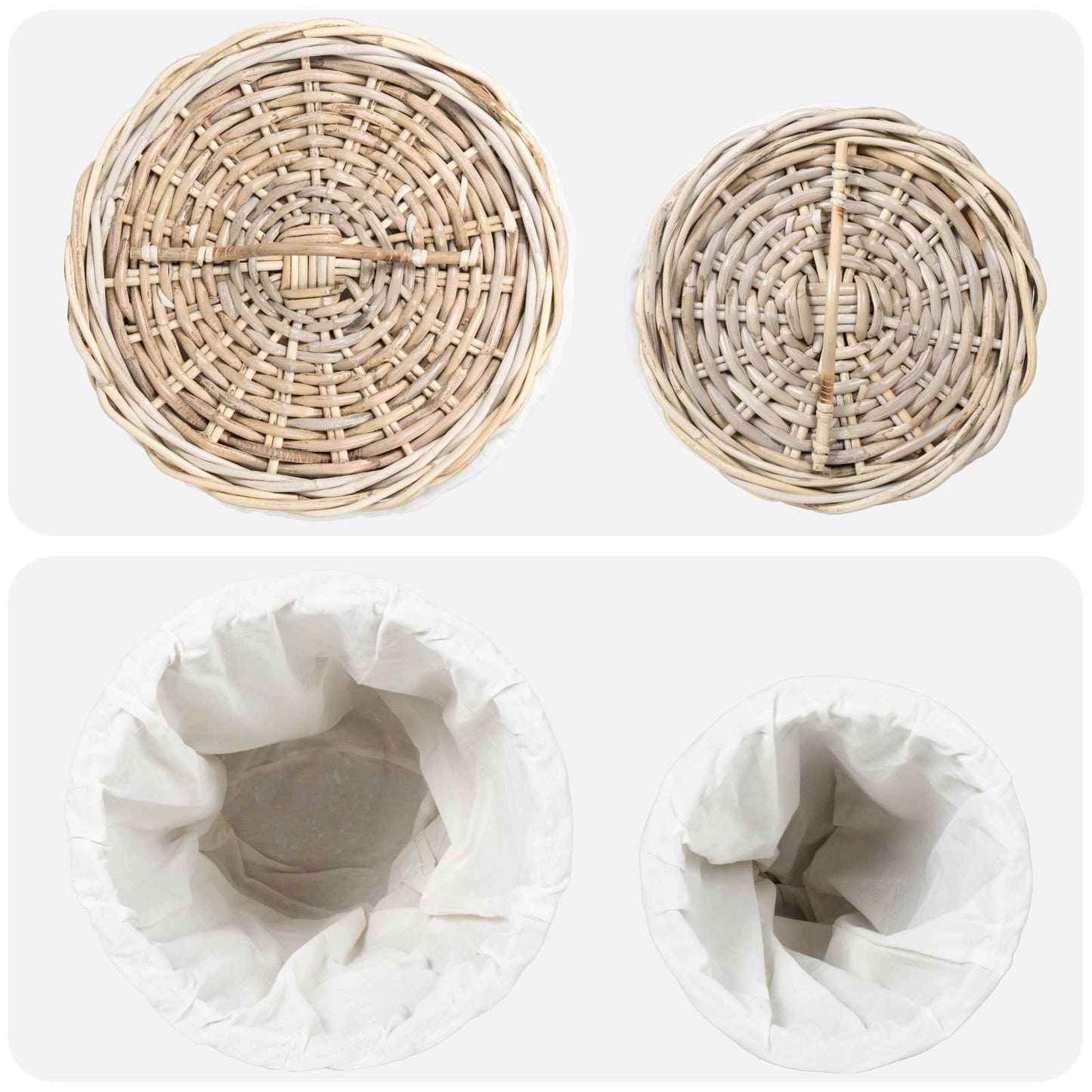 Laundry Basket with Lid 2 pcs Natural Grey Kubu Rattan