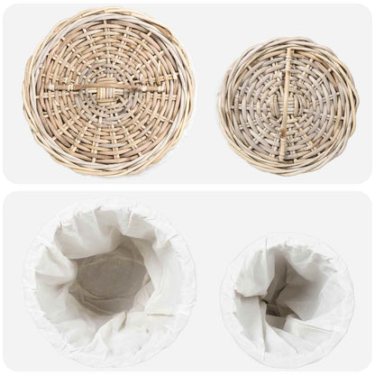 Laundry Basket with Lid 2 pcs Natural Grey Kubu Rattan