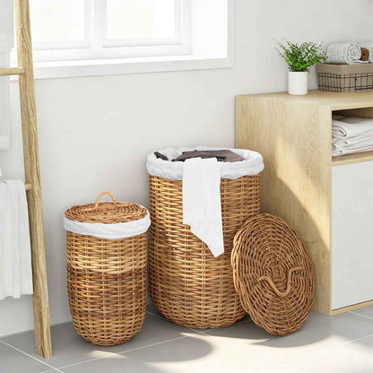 Laundry Basket with Lid 2 pcs Natural Brown Kubu Rattan
