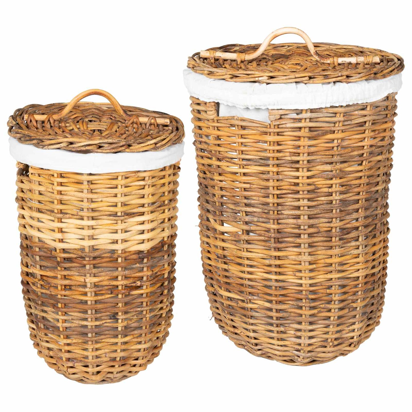 Laundry Basket with Lid 2 pcs Natural Brown Kubu Rattan