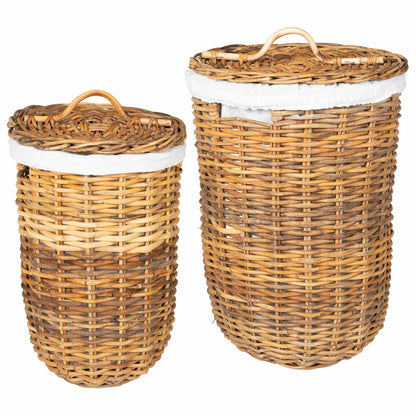 Laundry Basket with Lid 2 pcs Natural Brown Kubu Rattan