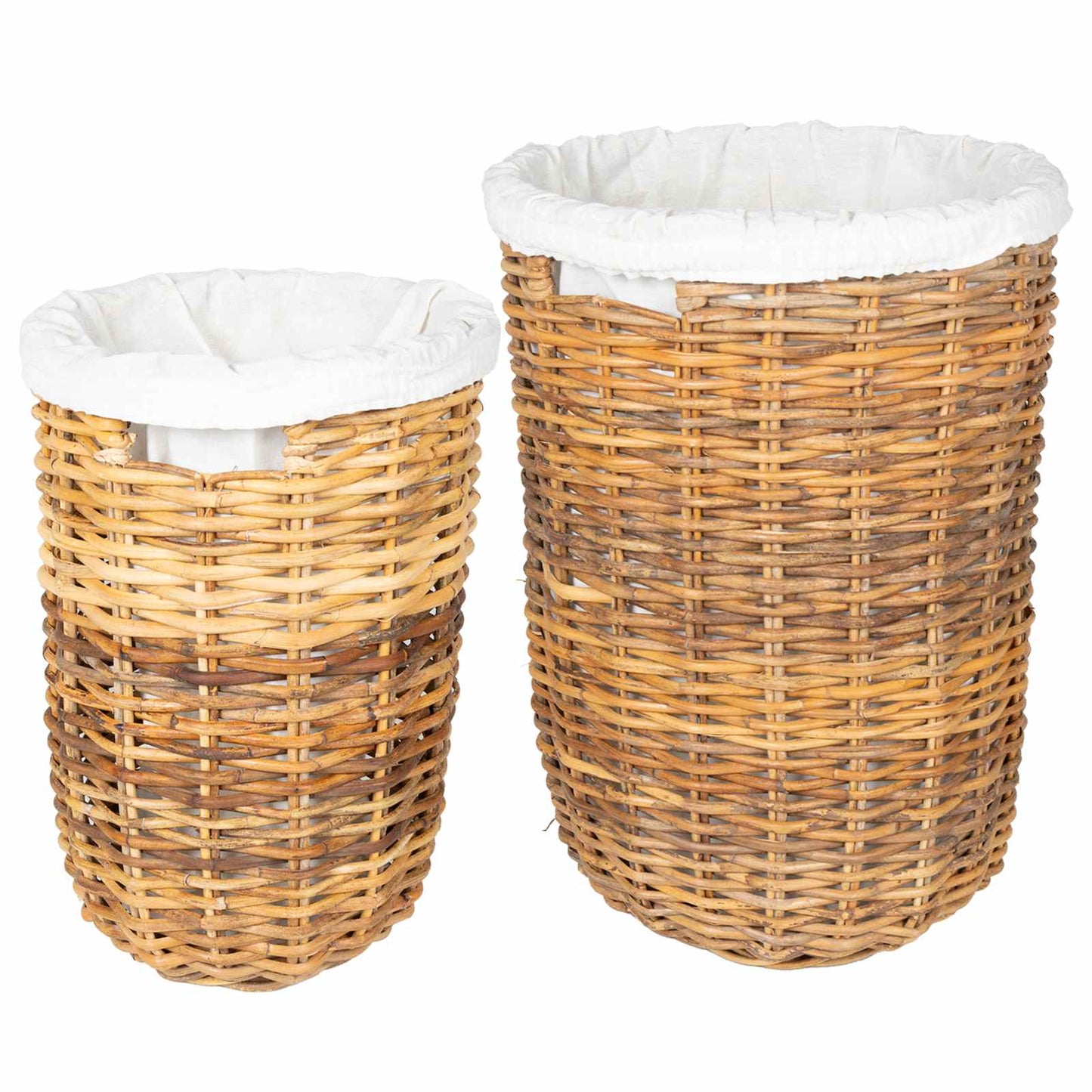 Laundry Basket with Lid 2 pcs Natural Brown Kubu Rattan