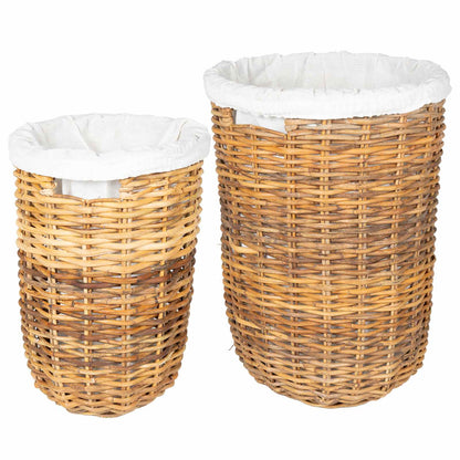 Laundry Basket with Lid 2 pcs Natural Brown Kubu Rattan