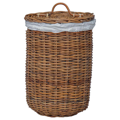 Laundry Basket with Lid 2 pcs Natural Brown Kubu Rattan