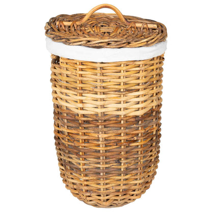 Laundry Basket with Lid 2 pcs Natural Brown Kubu Rattan