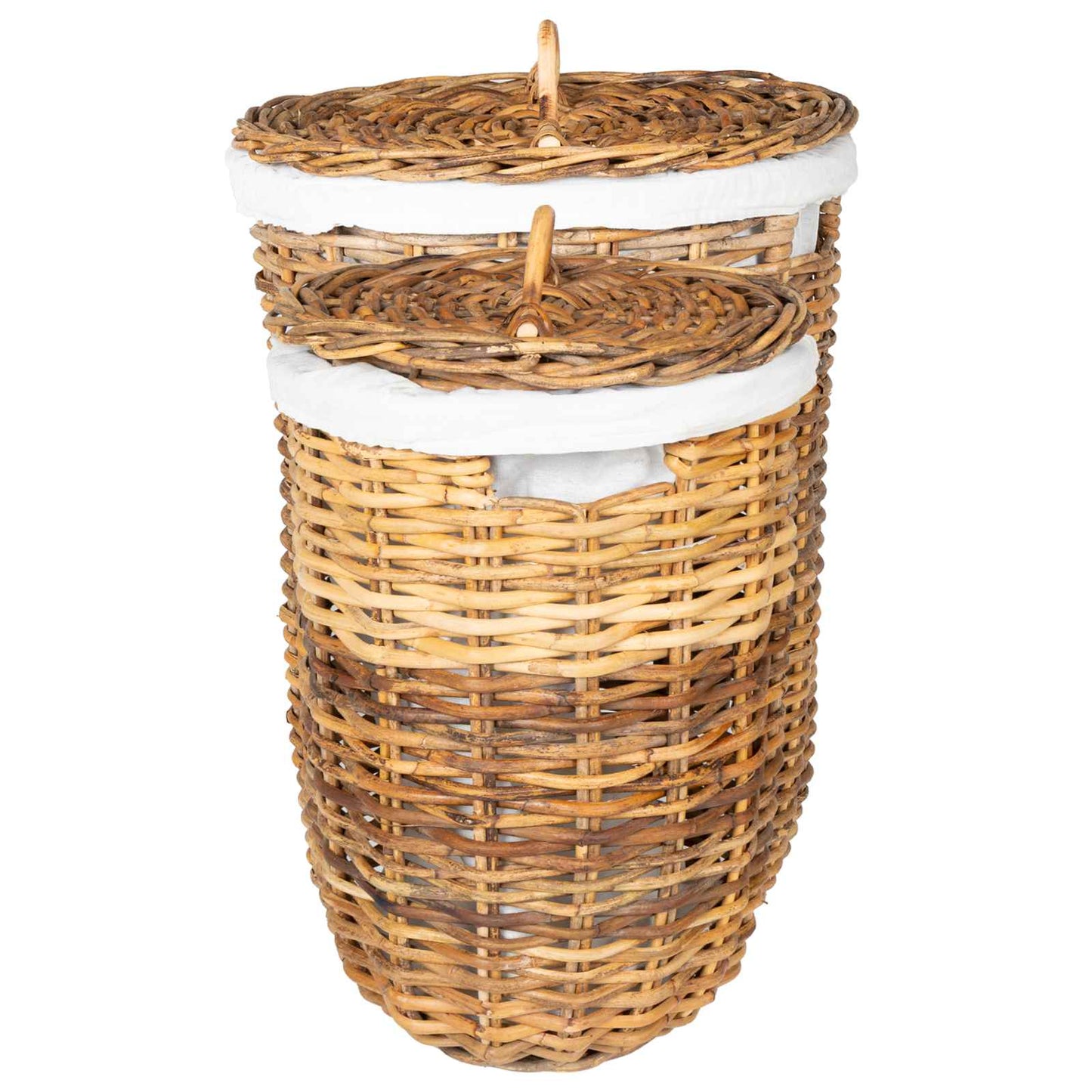 Laundry Basket with Lid 2 pcs Natural Brown Kubu Rattan