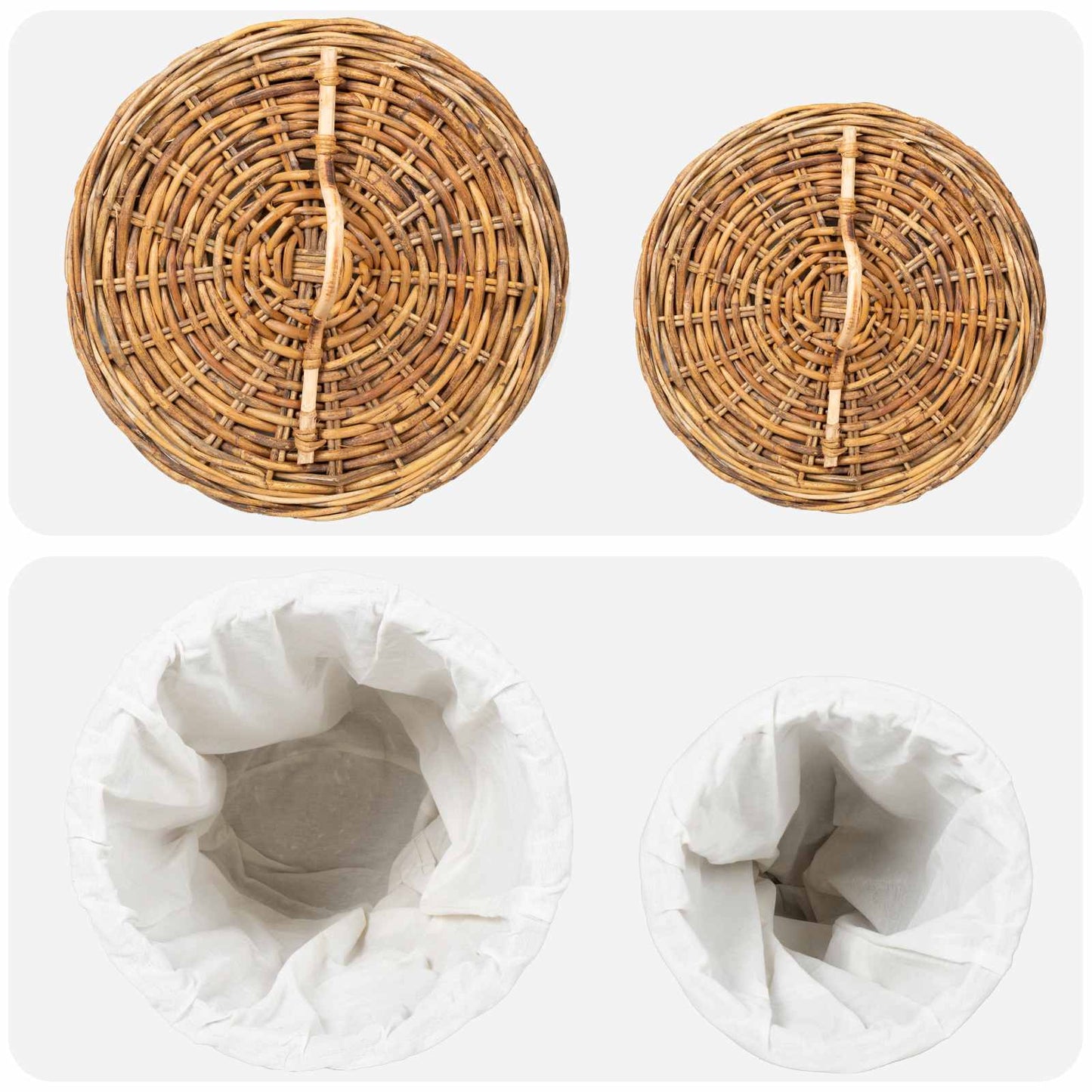 Laundry Basket with Lid 2 pcs Natural Brown Kubu Rattan