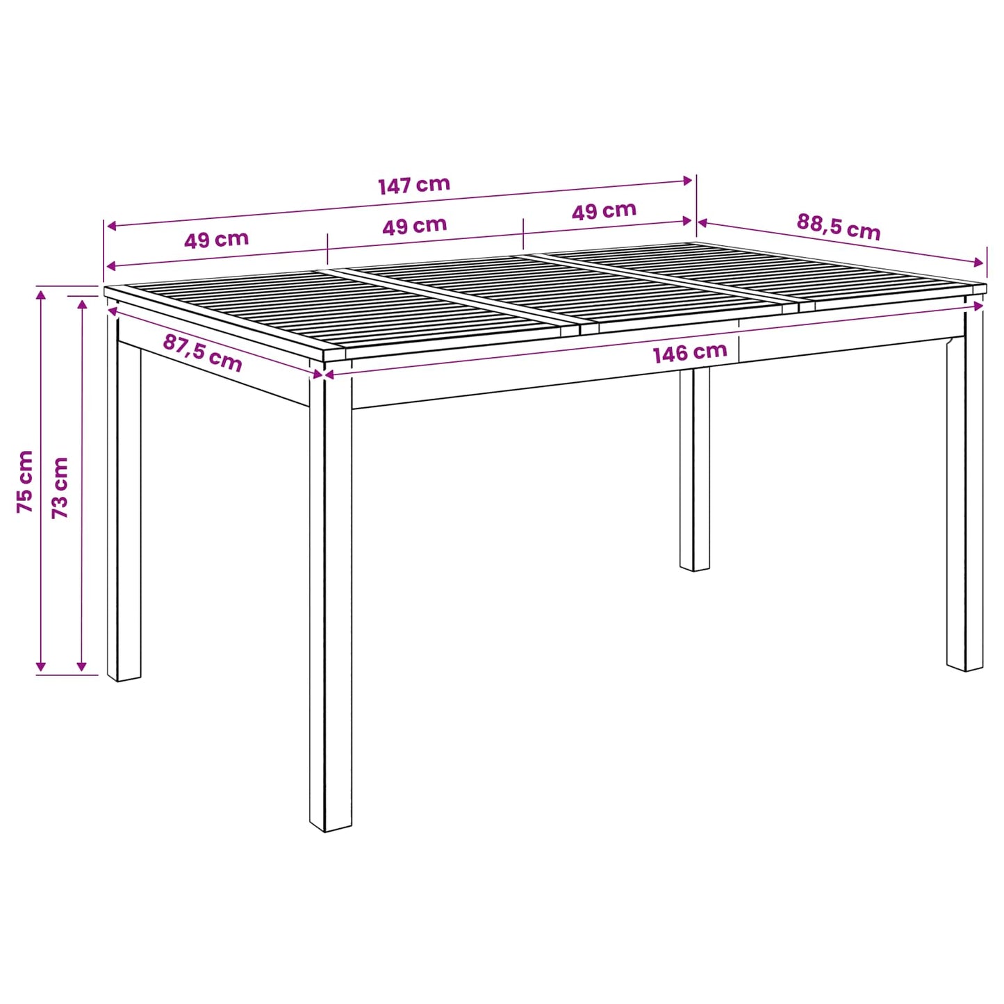 Garden Dinner Table Natural 147 x 88.5 x 75 cm