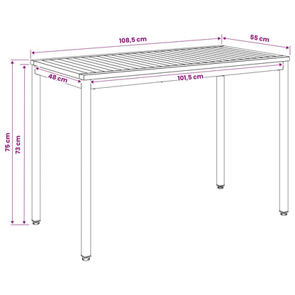 Garden Dinner Table Natural and Black 108.5 x 55 x 75 cm