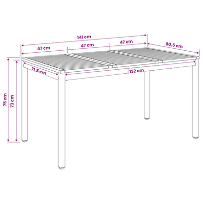 Garden Dinner Table Natural and Coffee 141 x 80.5 x 75 cm
