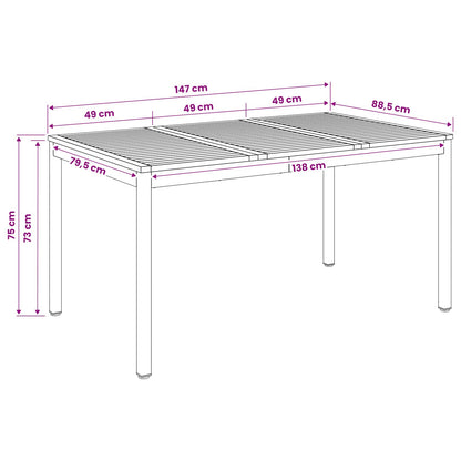 Garden Dinner Table Natural and Coffee 147 x 88.5 x 75 cm