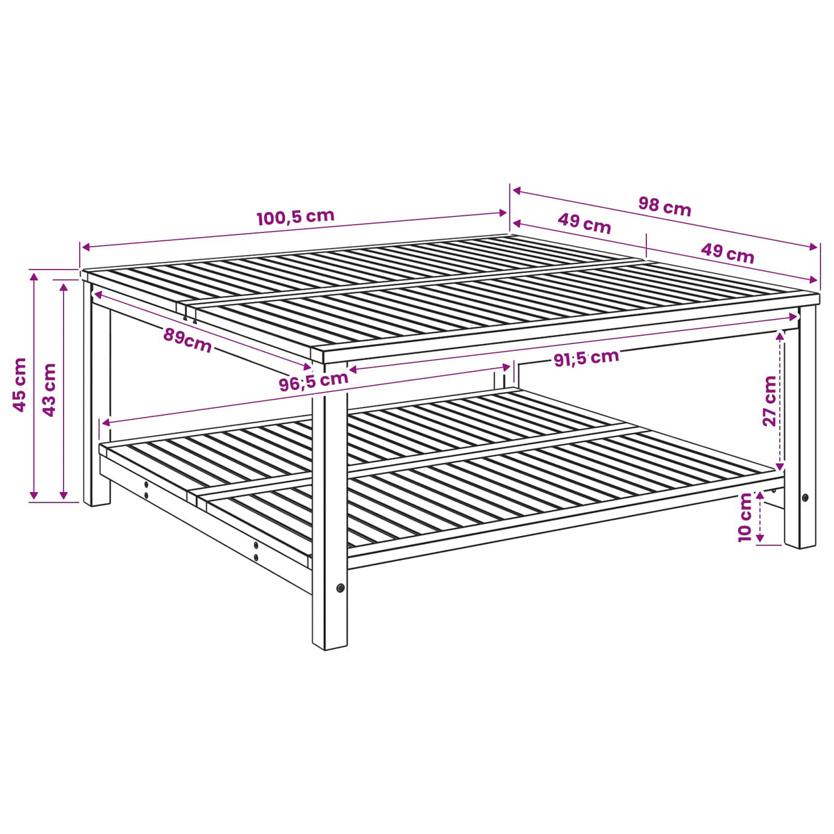 Coffee Table Natural 100.5 x 98 x 45 cm Solid Acacia Wood