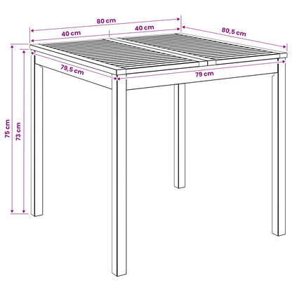 Garden Dinner Table White 80 x 80.5 x 75 cm Solid Acacia Wood