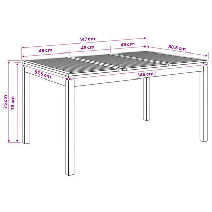 Garden Dinner Table White 147 x 88.5 x 75 cm Solid Acacia Wood