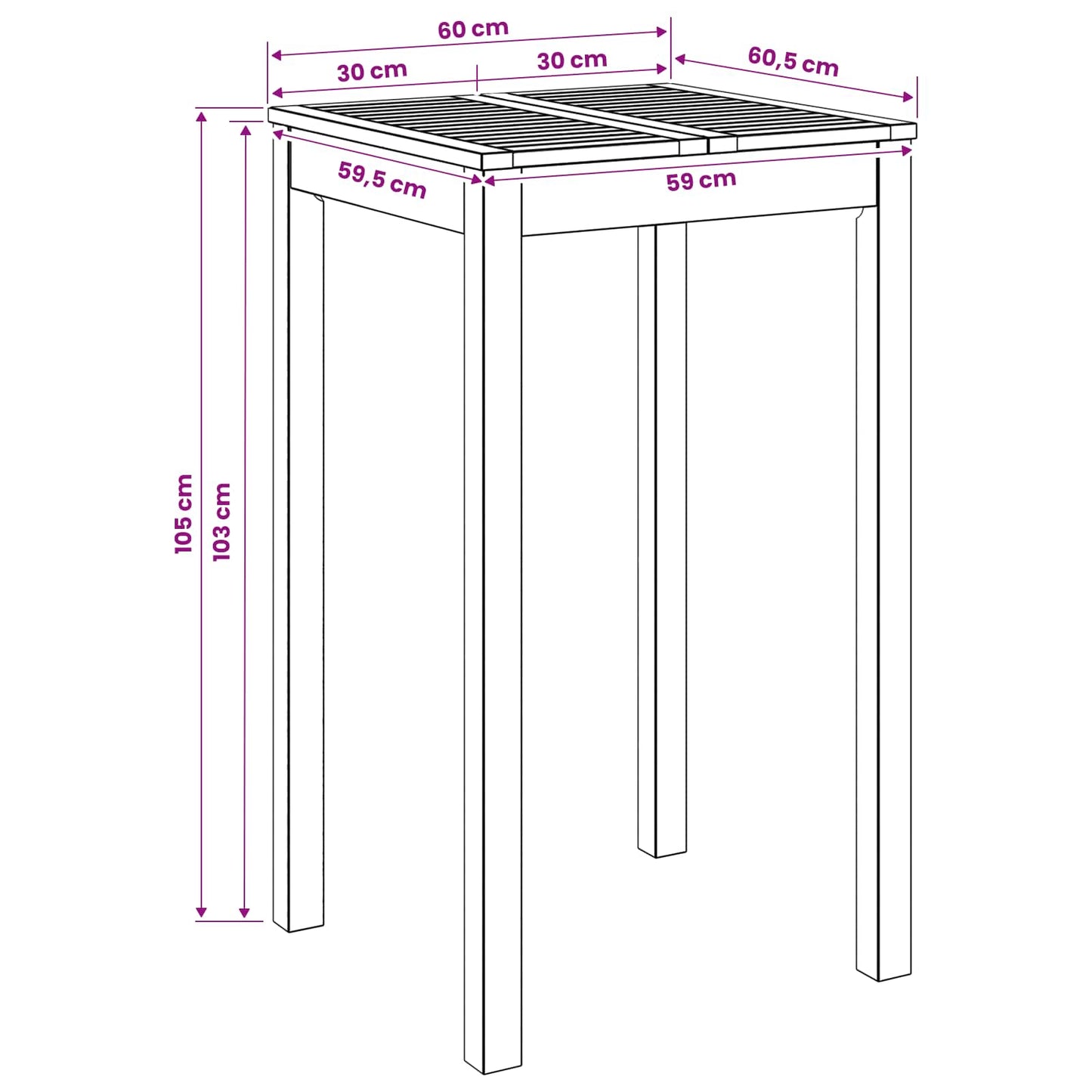Garden Bar Table White 60 x 60.5 x 105 cm Solid Acacia Wood