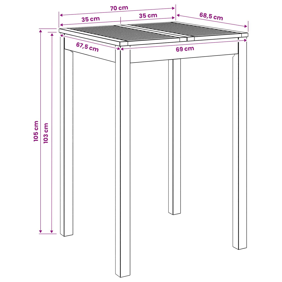 Garden Bar Table LAREN Whitewash 70 x 68.5 x 105 cm