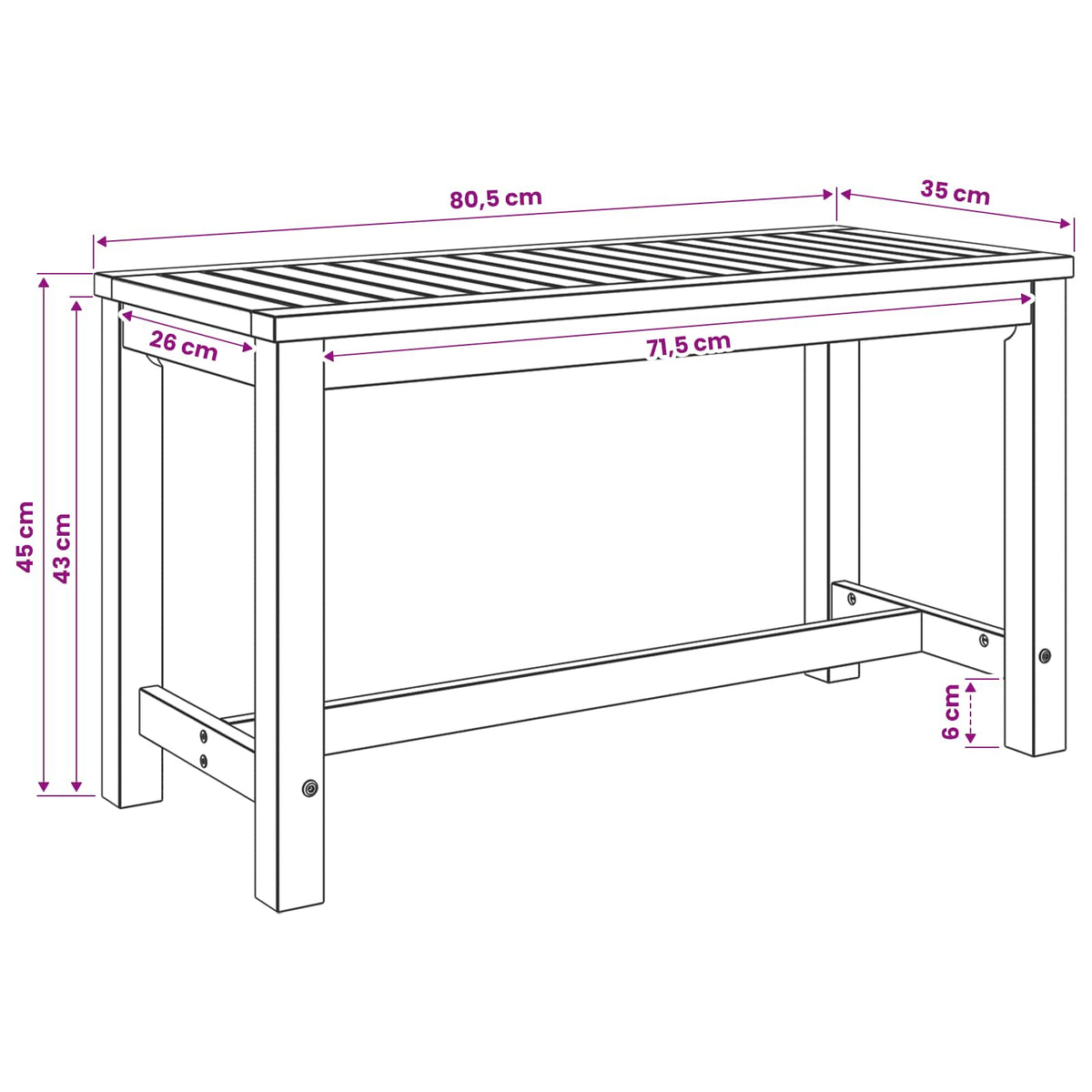 Garden Bench 80.5 x 35 x 45 cm Solid Acacia Wood Whitewash