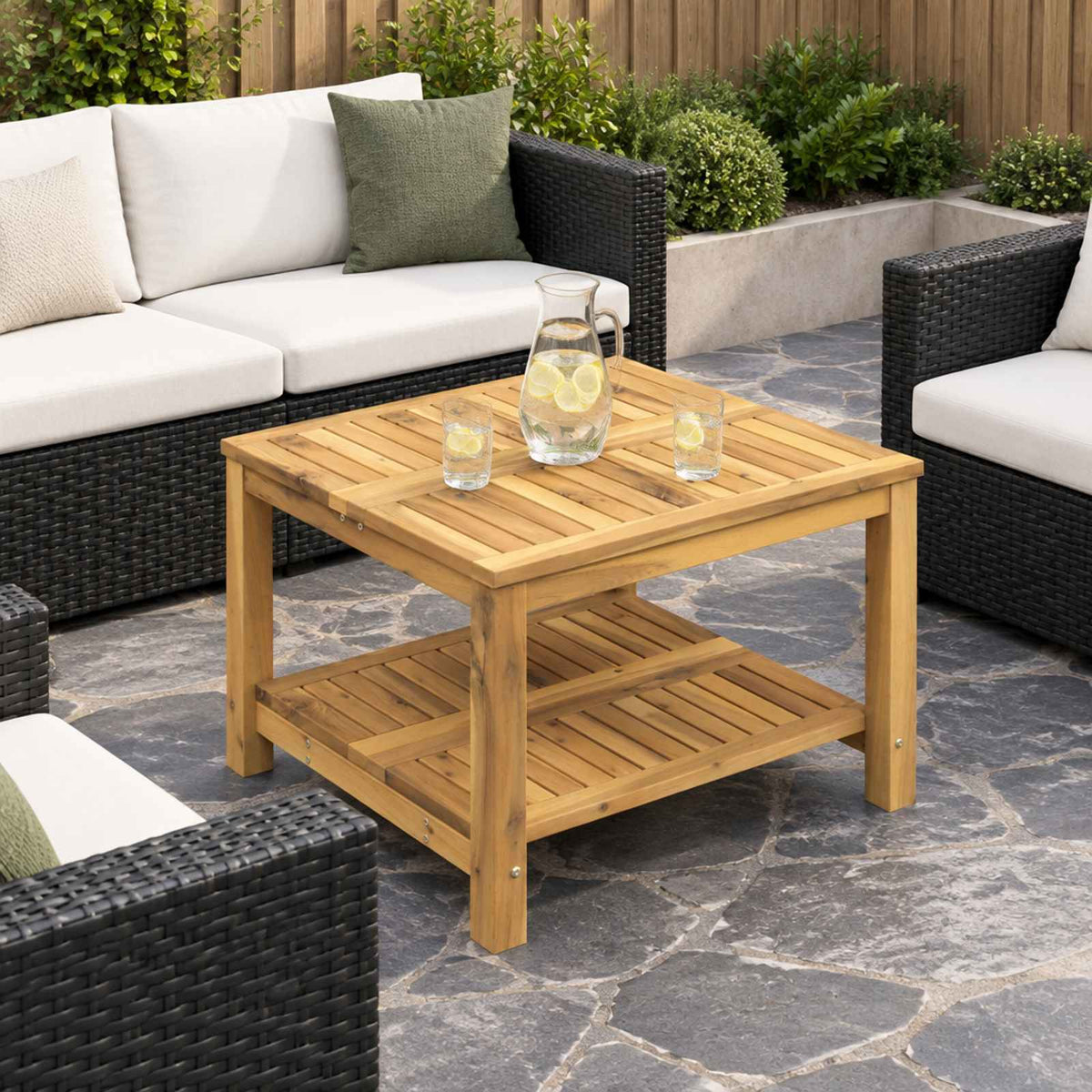 Coffee Table Whitewash 60.5 x 60 x 45 cm Solid Acacia Wood