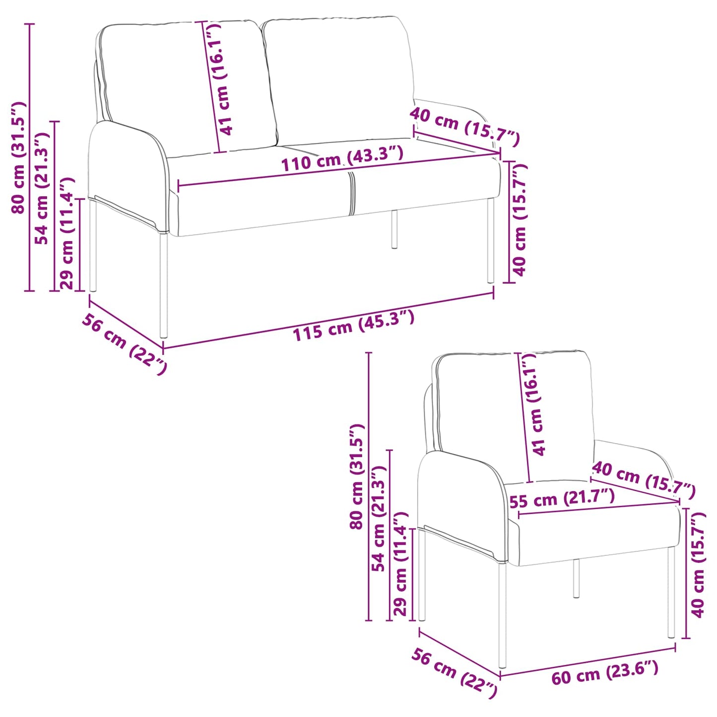 Sofa Sets with Cushion 3 pcs Dark Grey 115 x 56 x 80 cm Plywood