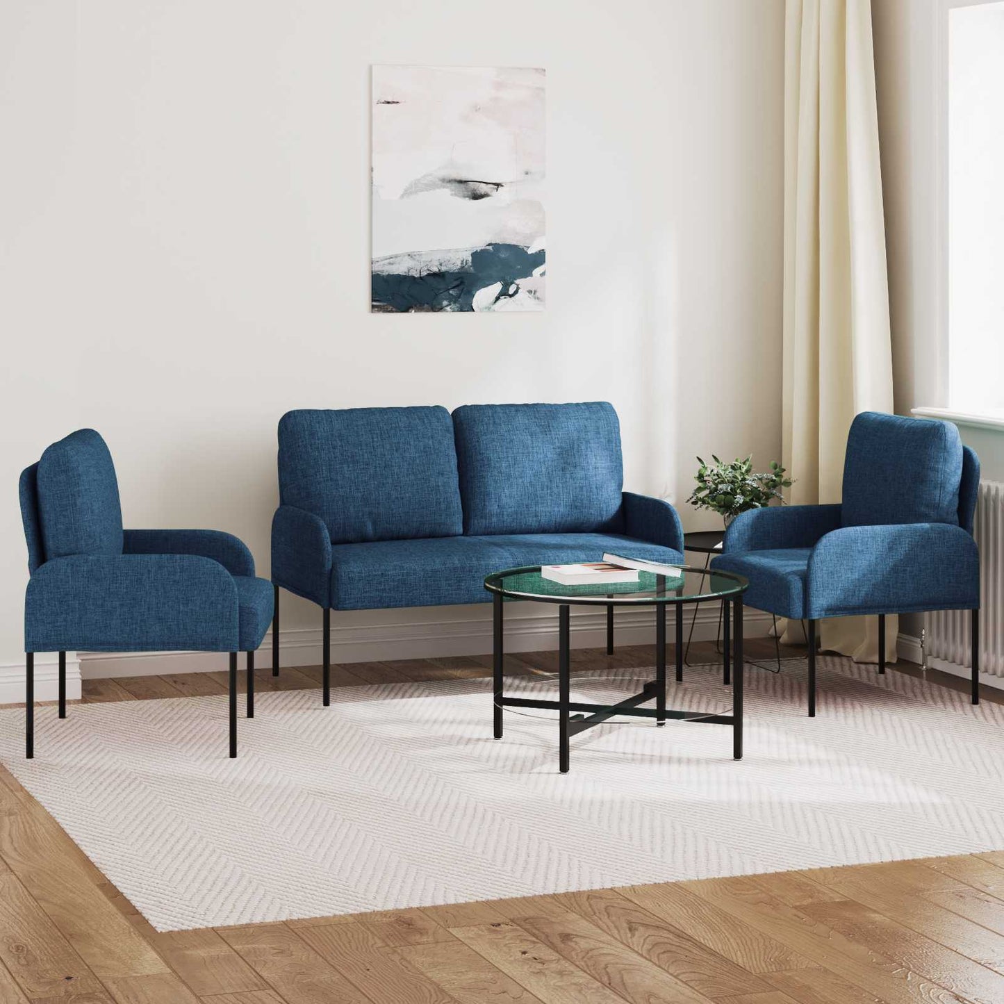 Sofa Sets with Cushion 3 pcs Blue 115 x 56 x 80 cm Plywood