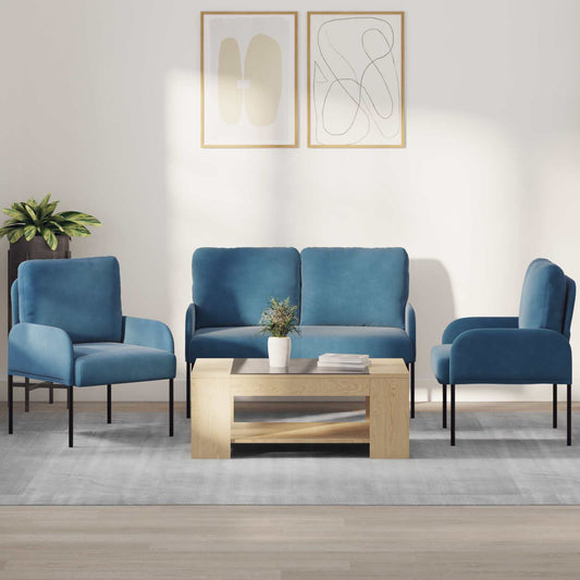 Sofa Sets with Cushion 3 pcs Blue 115 x 56 x 80 cm Plywood