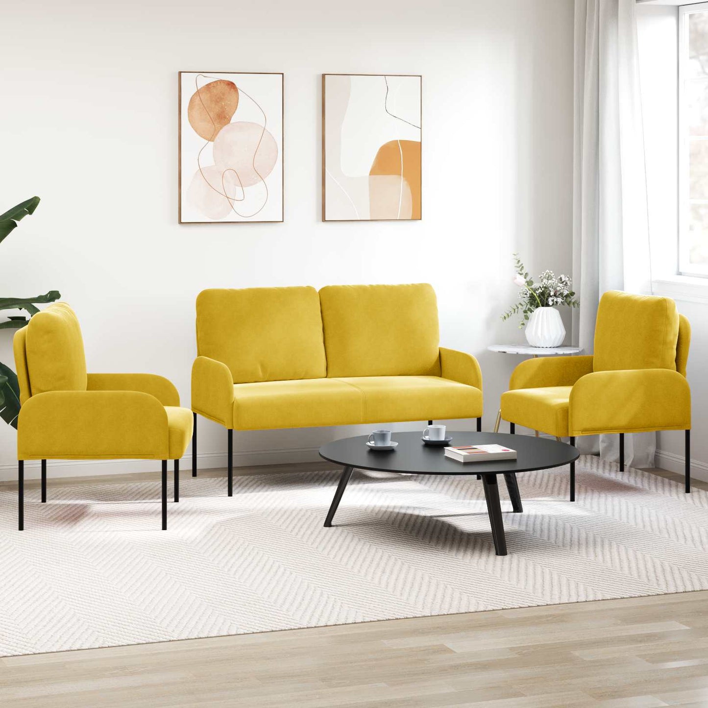 Sofa Sets with Cushion 3 pcs Yellow 115 x 56 x 80 cm Plywood