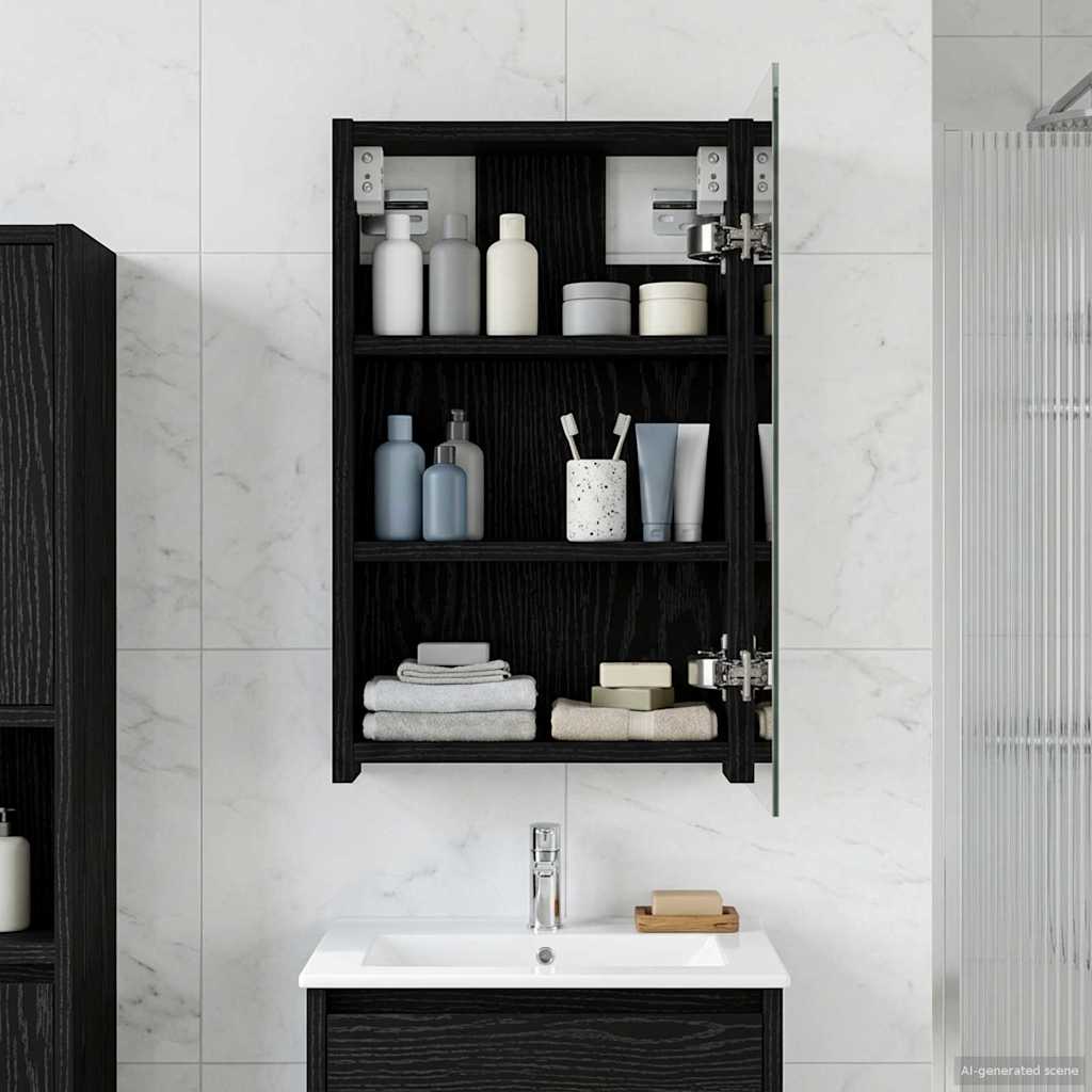 Bathroom Mirror Cabinet Black Oak 30 x 10.5 x 50 cm