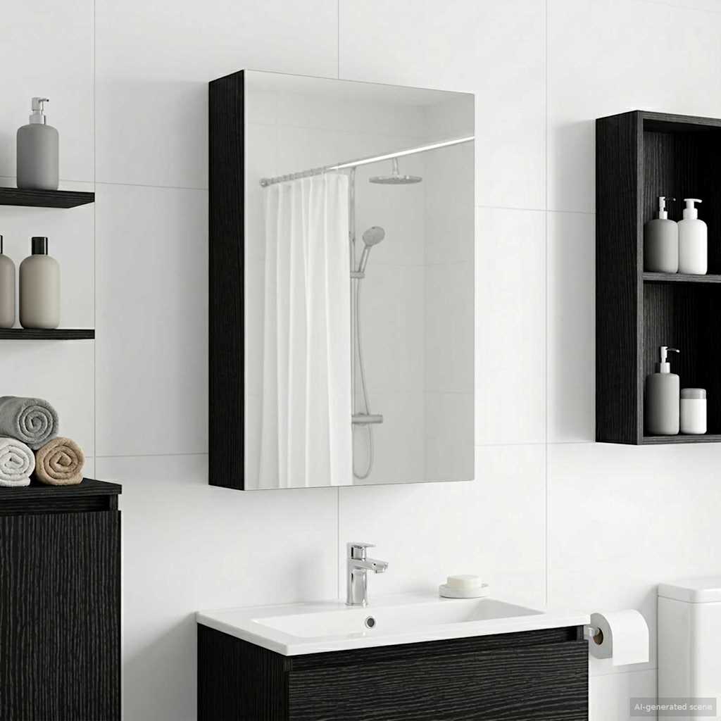 Bathroom Mirror Cabinet Black Oak 30 x 10.5 x 50 cm