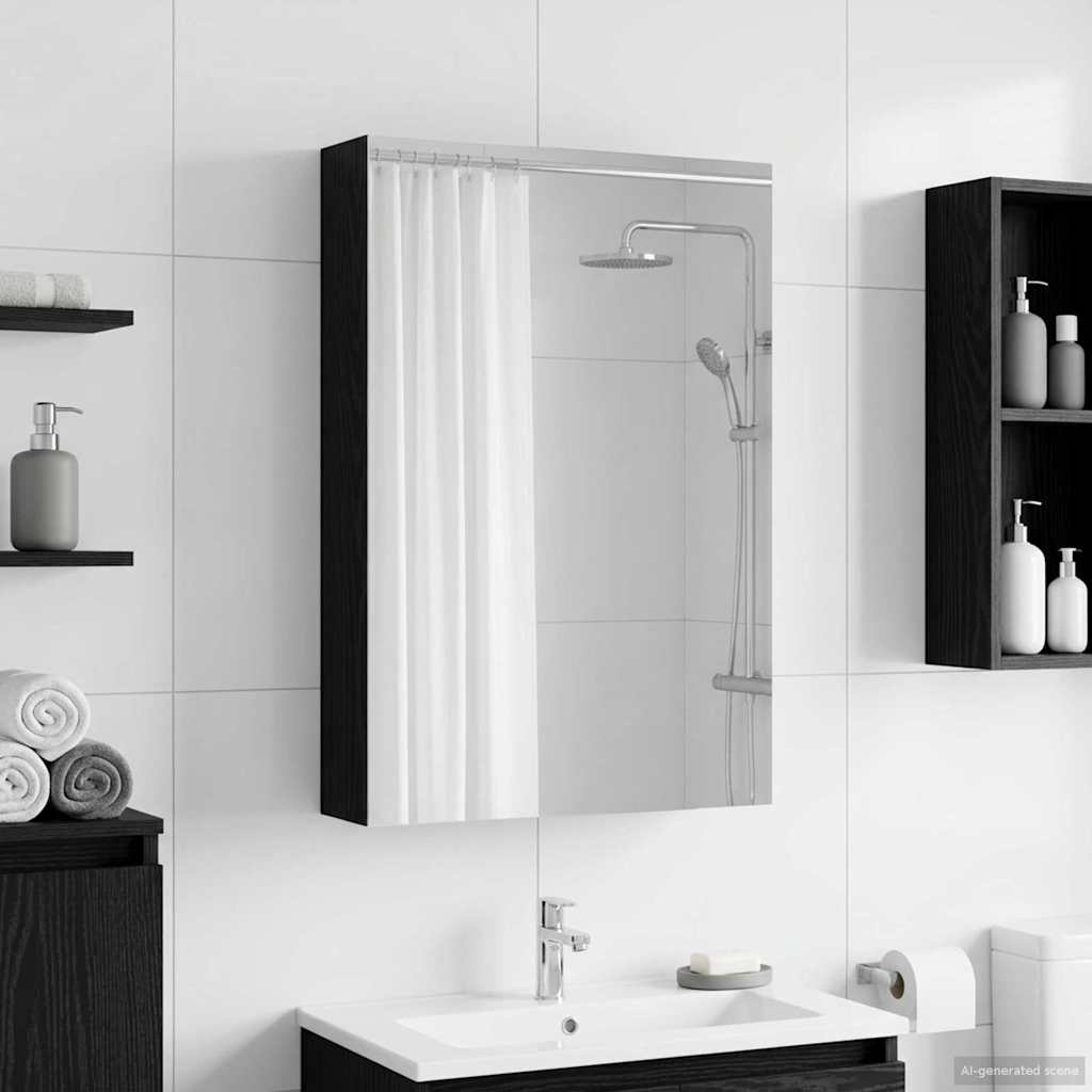 Bathroom Mirror Cabinet Black Oak 40 x 10.5 x 60.5 cm