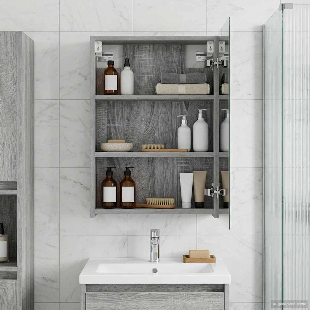 Bathroom Mirror Cabinet Grey Sonoma 40 x 10.5 x 60.5 cm