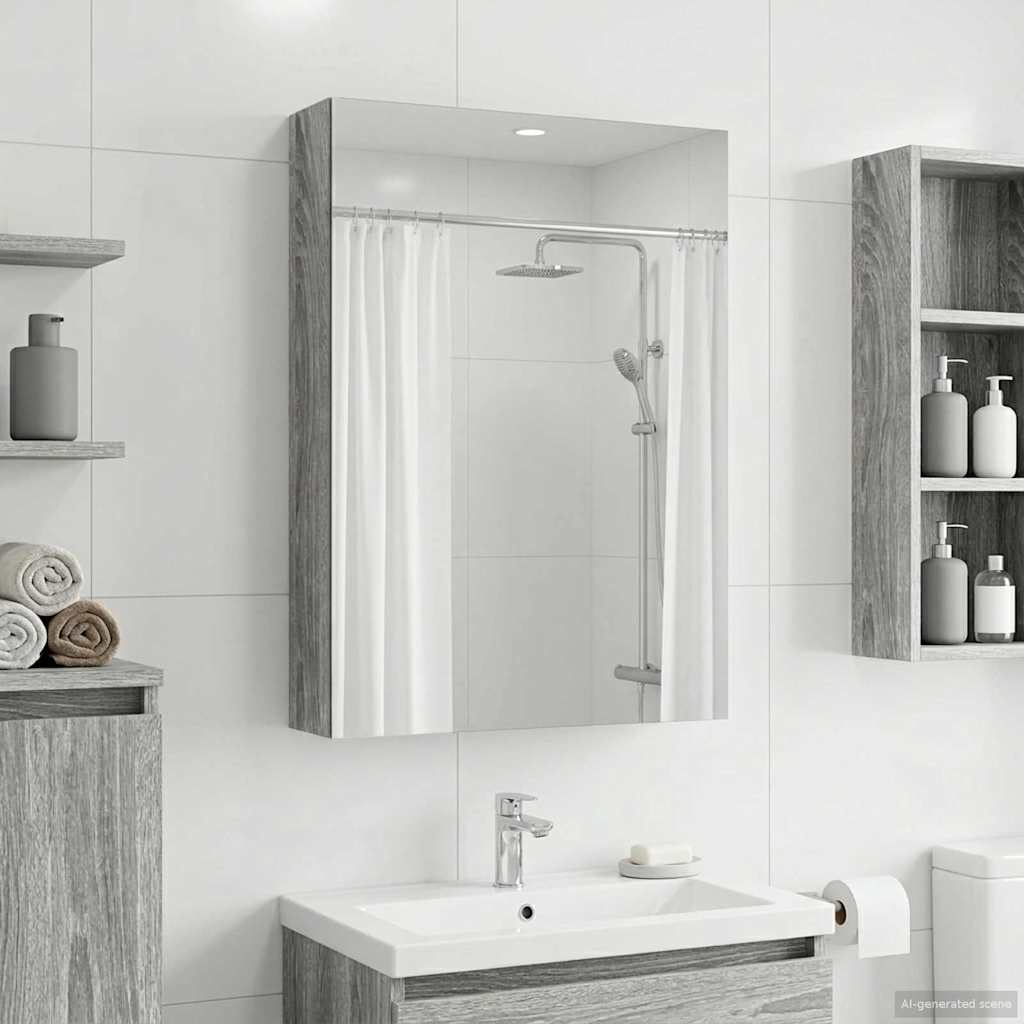 Bathroom Mirror Cabinet Grey Sonoma 40 x 10.5 x 60.5 cm