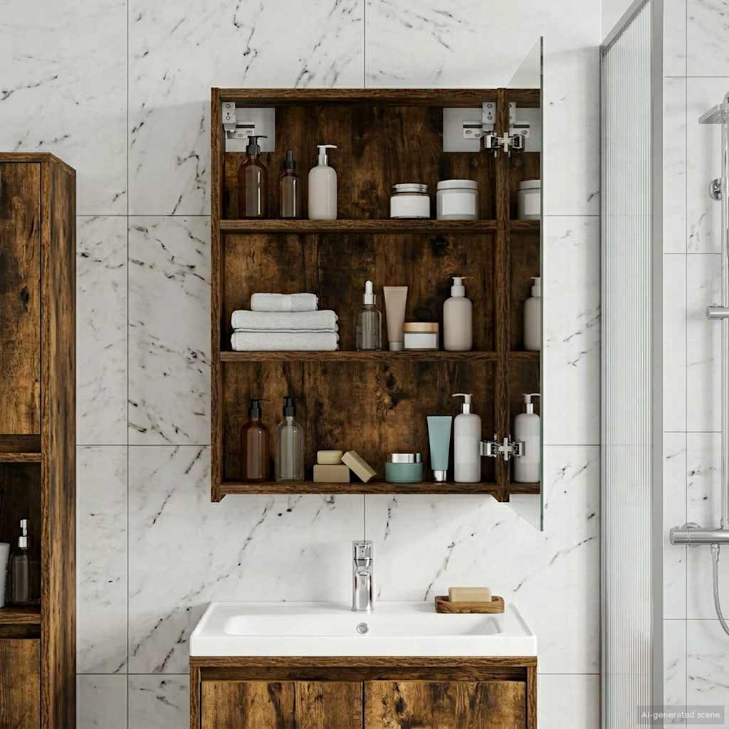 Bathroom Mirror Cabinet Smoked Oak 50 x 14.5 x 70 cm