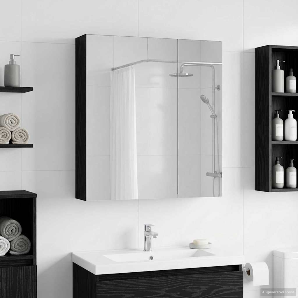 Bathroom Mirror Cabinet Black Oak 60 x 14.5 x 70 cm
