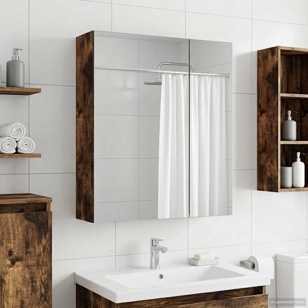 Bathroom Mirror Cabinet Smoked Oak 60 x 14.5 x 70 cm